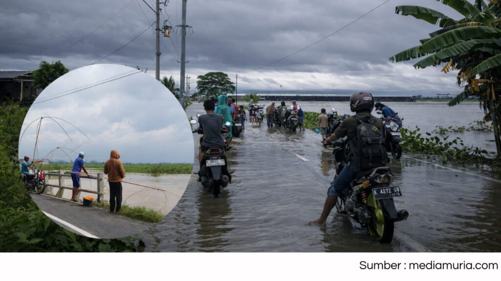 Akses Jalan Kudus–Pati via Gadu Terhambat, Kawasan Tergenang Air Jadi “Wisata Mancing” Dadakan